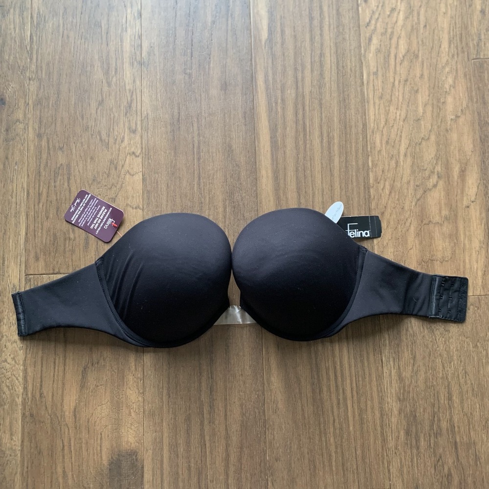 Felina Body Sculpt Strapless‎ Bra Womens 34DDD Black Smooth Underwire Padded New